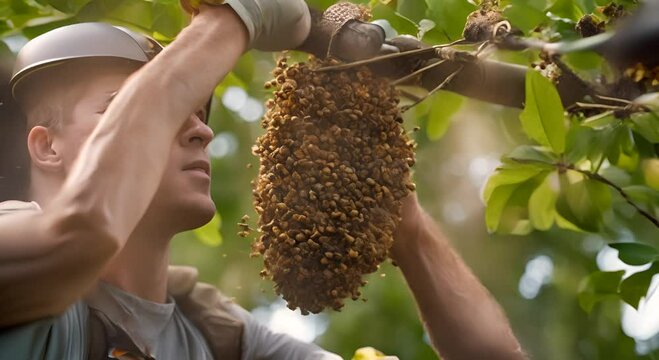 Removing an Asian wasp nest.