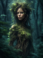 Obraz premium Spirit of the forest. Forest woman among the thickets. Mythical being