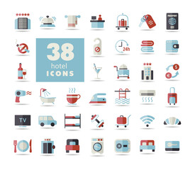 Hotel vector flat isolated sign icon set