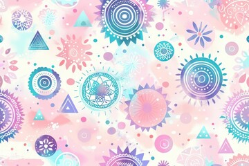Fototapeta premium Navajo Aztec Vibrant abstract pattern featuring colorful circles and triangles, ideal for creative designs and artistic backgrounds.