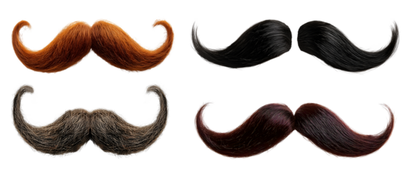 Collection Set of mustache moustache on transparent cutout PNG file. Many different style. Mockup template for artwork design