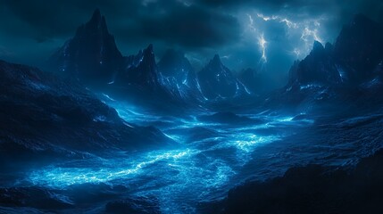 Fototapeta premium Dark mountain peaks highlighted by vibrant neon auroras design picture