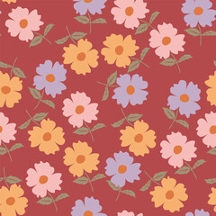flower, pattern, seamless, floral, flowers, vector, design, nature, wallpaper, spring, art, illustration, summer, texture, decoration, pink, daisy, plant, flora, color, yellow, bloom, leaf, beauty, ga