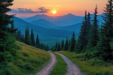 Sunset over a Mountain Road