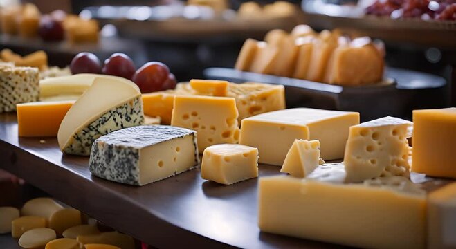 Selection of cheeses at a buffet.