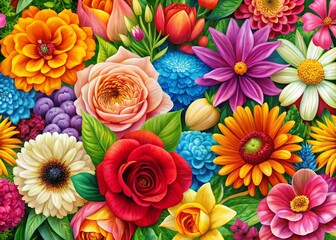 Vibrant Floral Elements Collection for Creative Design Projects and Digital Artwork Use in PNG Format