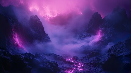 Fototapeta premium Glowing neon auroras over dark mountain peaks create stunning design picture