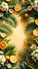 frame made of oranges, flowers and leaves