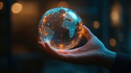 Fototapeta premium Holding a Glowing Earth Model in Hand
