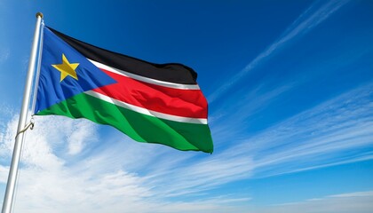 南スーダンの国旗(waving national flag of South Sudan.)
