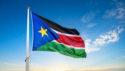 南スーダンの国旗(waving national flag of South Sudan.)

