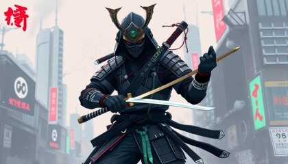 Naklejka premium Urban Cyberpunk Samurai 