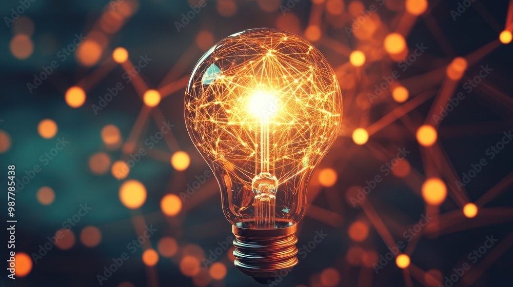 Poster a glowing light bulb with intricate network of lines