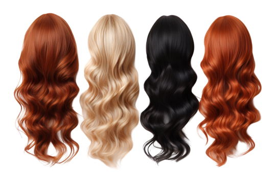 Back view of a woman's head with long, straight hair in various shades, isolated on white background, showcasing beauty, fashion, and hairstyle with clipping path, PNG collection, PNG image, PNG files