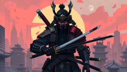 Naklejka premium Urban Cyberpunk Samurai 