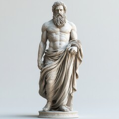 A detailed marble statue of a muscular figure draped in cloth, exuding power and grace, Ideal for use in art history projects, educational materials, or to symbolize strength and wisdom,