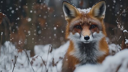 Fototapeta premium Beautiful Fox in a Snowy Forest Scene
