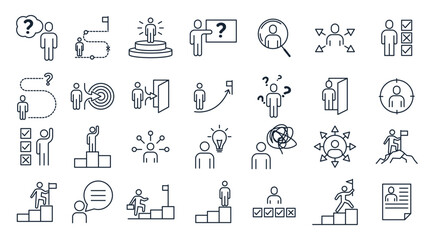Business people, human resources, office management - thin line icons set. Outline icons collection. Simple vector illustration.
