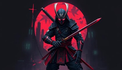 Naklejka premium Urban Cyberpunk Samurai 