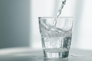 Clear Water Being Poured into Glass with blurred background