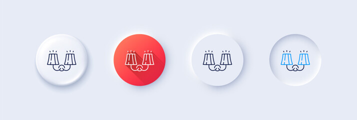Sconce light line icon. Neumorphic, Red gradient, 3d pin buttons. Wall lamp sign. Interior illuminate symbol. Line icons. Neumorphic buttons with outline signs. Vector