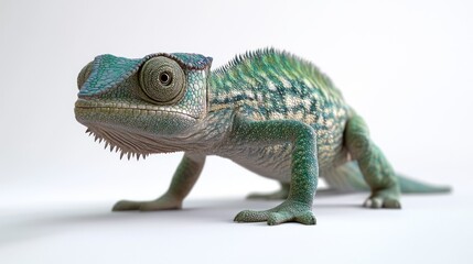 Obraz premium A Close-Up of a Green Chameleon with a Focused Eye