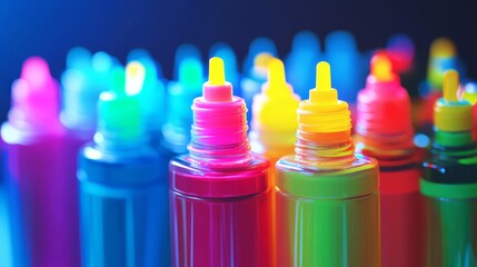 A collection of colorful glow in the dark paints ready for imaginative crafting activities