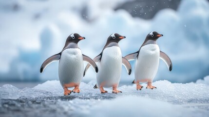 Obraz premium Charming Group of Penguins Walking on Ice