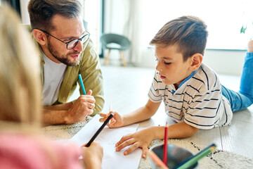 child family mother father happy daughter son education drawing learning creativity girl love...