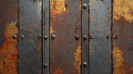 Fototapeta premium A rusty metal panel with rivets.