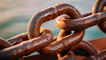 Fototapeta premium Rusty Anchor Chain with Water Droplets
