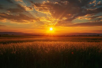 Golden Sunset over a Field of Grass and Water