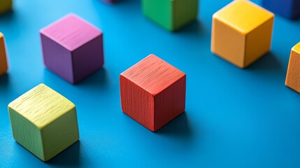A variety of bright blocks encourages imaginative play and interactive learning on blue