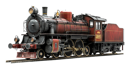 Fototapeta premium Vintage Steam Locomotive on Transparent Background with Detailed Design and Classic Style