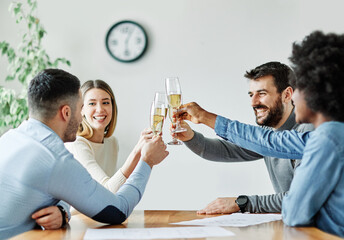 businessman toast business team success celebrate office teamwork colleague man woman businesswoman startup