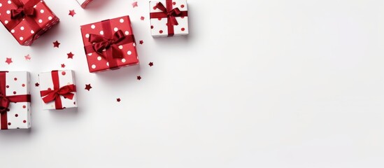 Fototapeta na wymiar Red and White Gift Boxes with Red Bows