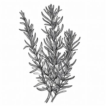 recommend clip art: Hand drawn black and white illustration of rosemary herb.