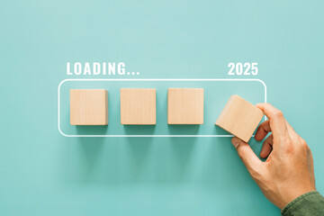 New year 2025 countdown, goal planning, Loading year 2025, Merry christmas and happy new year. Hand...