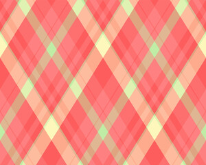 Argyle pattern of geometric rhombus. Harlequin check wallpaper design. Classic diamond shaped textile material for web background, print fabric clothing, sweater, wrapping paper, gift card, invitation