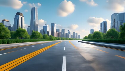 Futuristic cityscape with empty roads showcasing Double Eleven e-commerce theme in 3D rendering