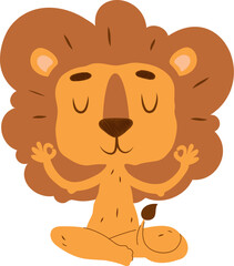 Cartoon Lion Meditating in Yoga Pose
