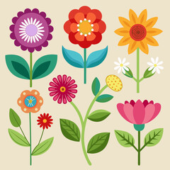 Flowers icon set. Flowers isolated on transparent background. Flowers in modern simple. Cute round flower plant nature collection. Vector illustrator.