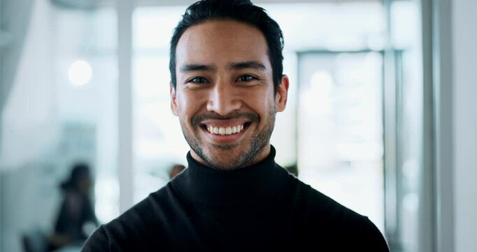 Happy, face and professional with business man in office for internal auditor, financial organization and corporate consultant. Smile, asset management and portrait of person in actuary firm