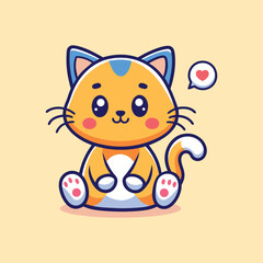 Cute Cat Sitting Cartoon Vector Icon Illustration. Animal Icon Concept . Flat Cartoon Style
