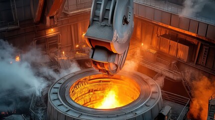 Industrial Furnace with Molten Metal and Smoke
