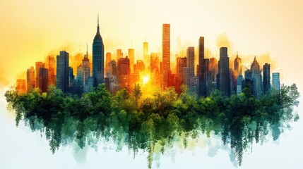 Obraz premium Urban Sunrise Over City Skyline With Vibrant Colors