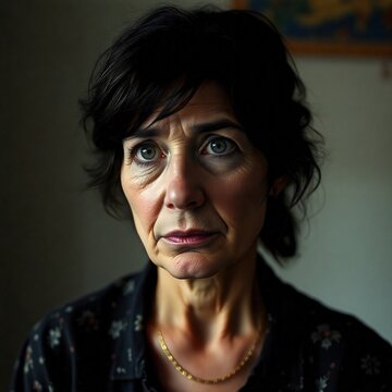 Mujer deprimida con la mirada profunda. Representa el duelo. Ideal para representar ese estado en psicolog&iacute;a. e notan sus noches de desvelo. 
