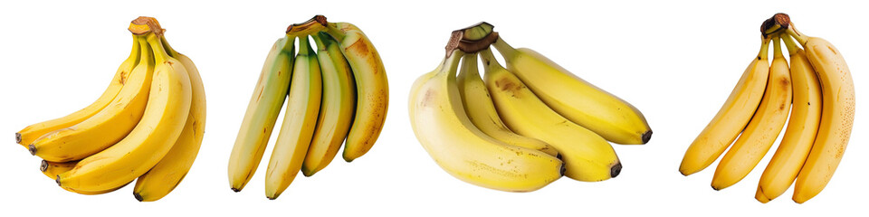 Set of bananas isolated on a transparent background.