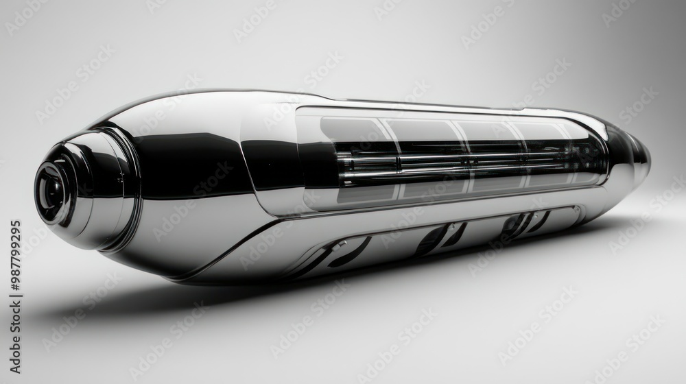 Poster Futuristic Silver Capsule with Window Panels