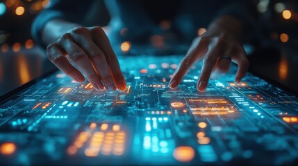 Futuristic Technology   Hands Interacting with Holographic Interface